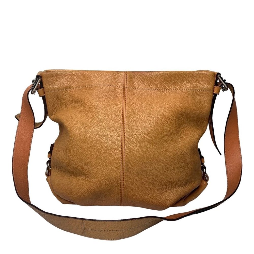 Coach #F15064 Coral Orange Duffle Pebbled Leather Slouchy Zipper Crossbody Bag